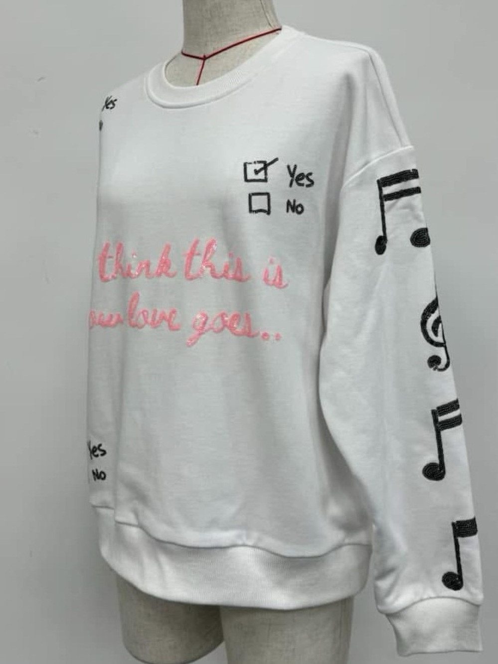Glitz Gritz I think this is how love goes White Sweatshirt Music Notes medium